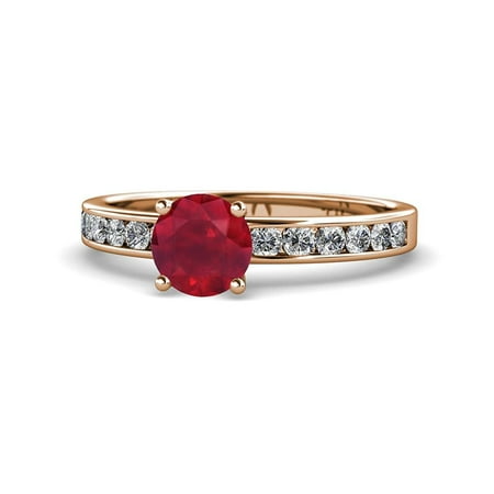 

Ruby and Diamond (SI2-I1 G-H) Engagement Ring 1.67 Carat tw in 14K Rose Gold.size 5.0