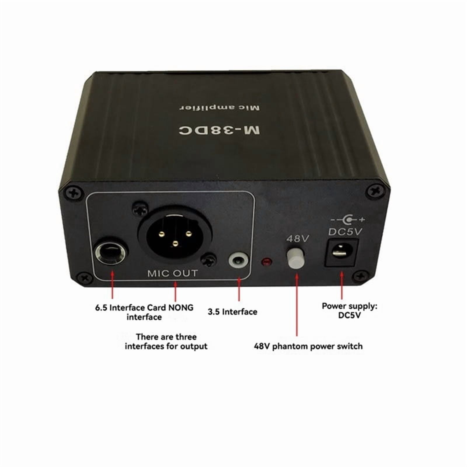 Protable Microphone Preamp High Gain 48V Phantom Power XLR Output Mic Preamplifier for Dynamic and Condenser Microphone