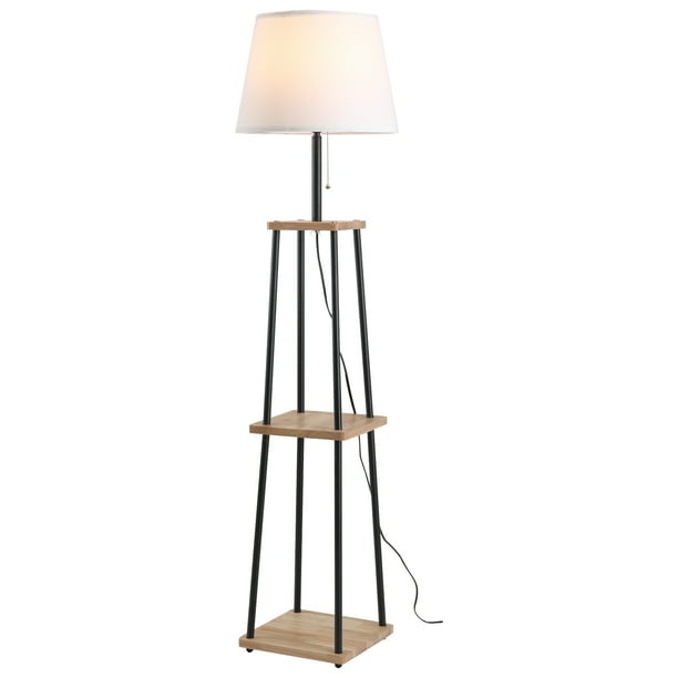 Tall Floor Lamp With Linen Style Fabric Shade 3 Tier Rubber Display Shelves Com Tall Floor Lamp With Linen Style Fabric, Best Floor Lamp With Shelves