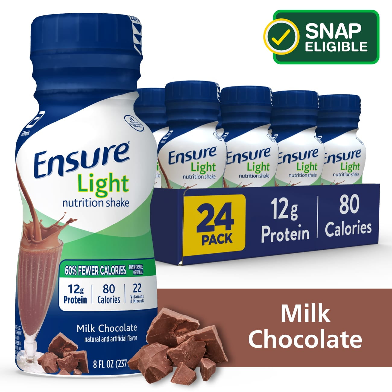 Ensure Light Nutritional Shake, 12g Protein, Milk Chocolate, 8 fl oz, 24 count