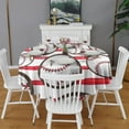 thumbnail image 2 of Red and White Striped Baseballs Pattern Round Tablecloth 60"x60",Wrinkle Wipeable Table Cloth for Kitchen Dining Room Picnic Patio Party, 2 of 6