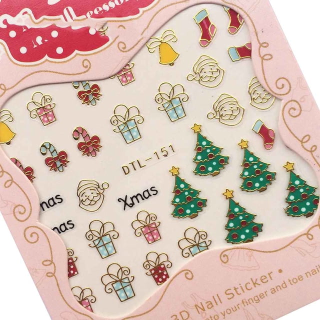Nails Art Sticker Merry Christmas 3D Golden Elements Nail tips Christmas nail sticker Wrap Sticker Tips DIY Manicura Stickers Tool