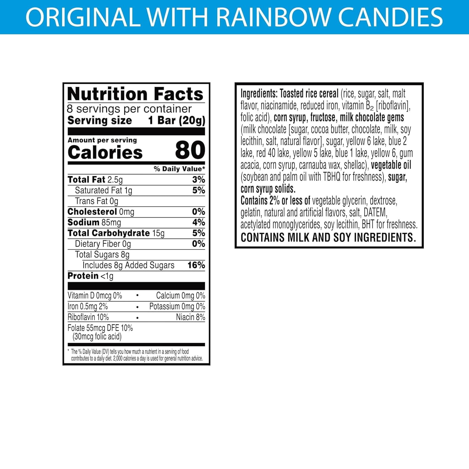 (10 pack) Kelloggs Rice Krispies Treats Rainbow with Candy Coated Chocolate Pieces, 5.6 oz, 8 Bars