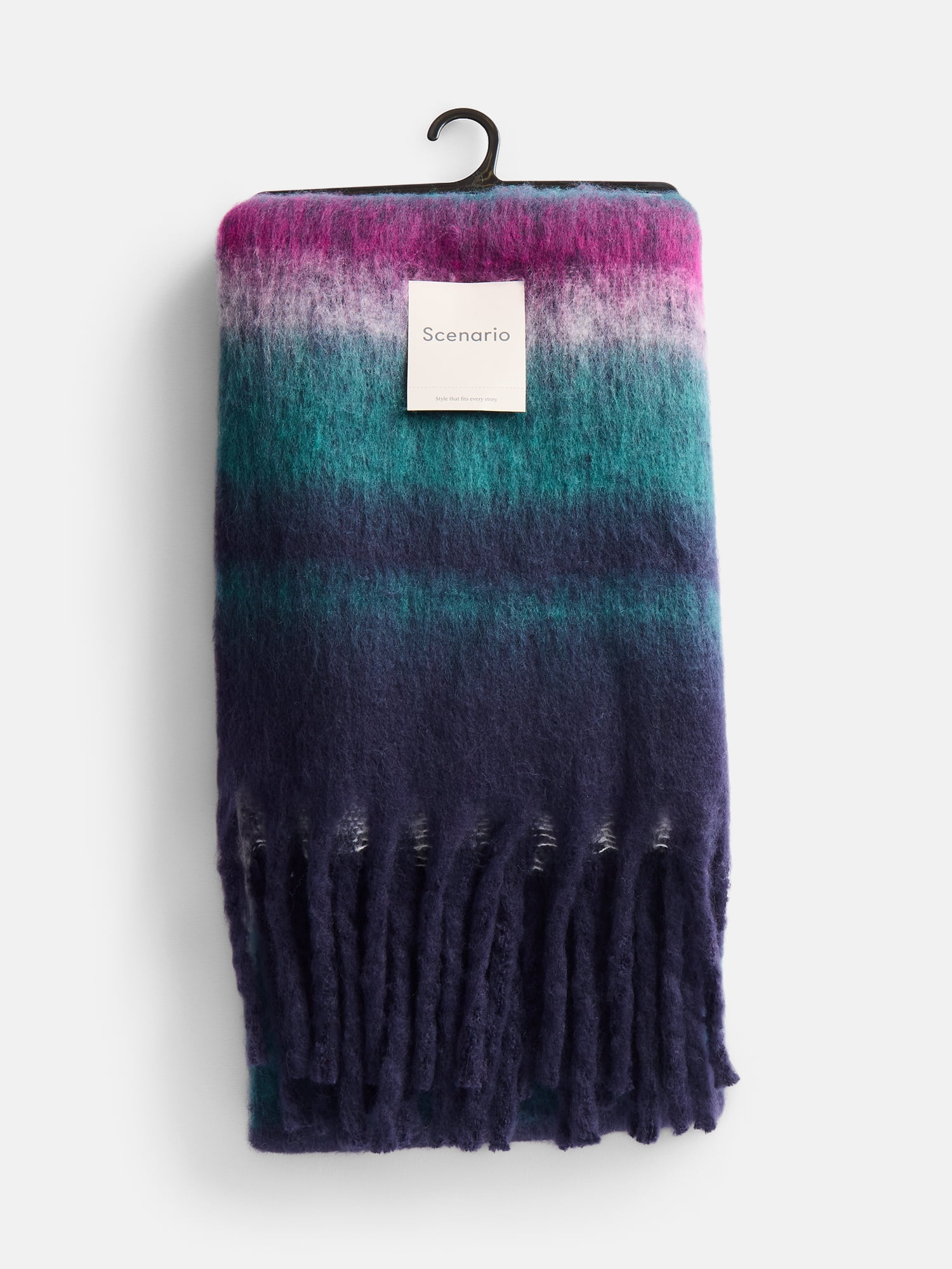 Scenario Women's Variegated Striped Scarf with Fringe Trim