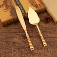 thumbnail image 1 of Juego de cuchillos y servidor Retro dorado de estilo europeo, pala hueca para Pizza, cuchillo para pastel y postre, juego de 2 piezas, regalo de cumpleaños y boda ER, 1 of 5