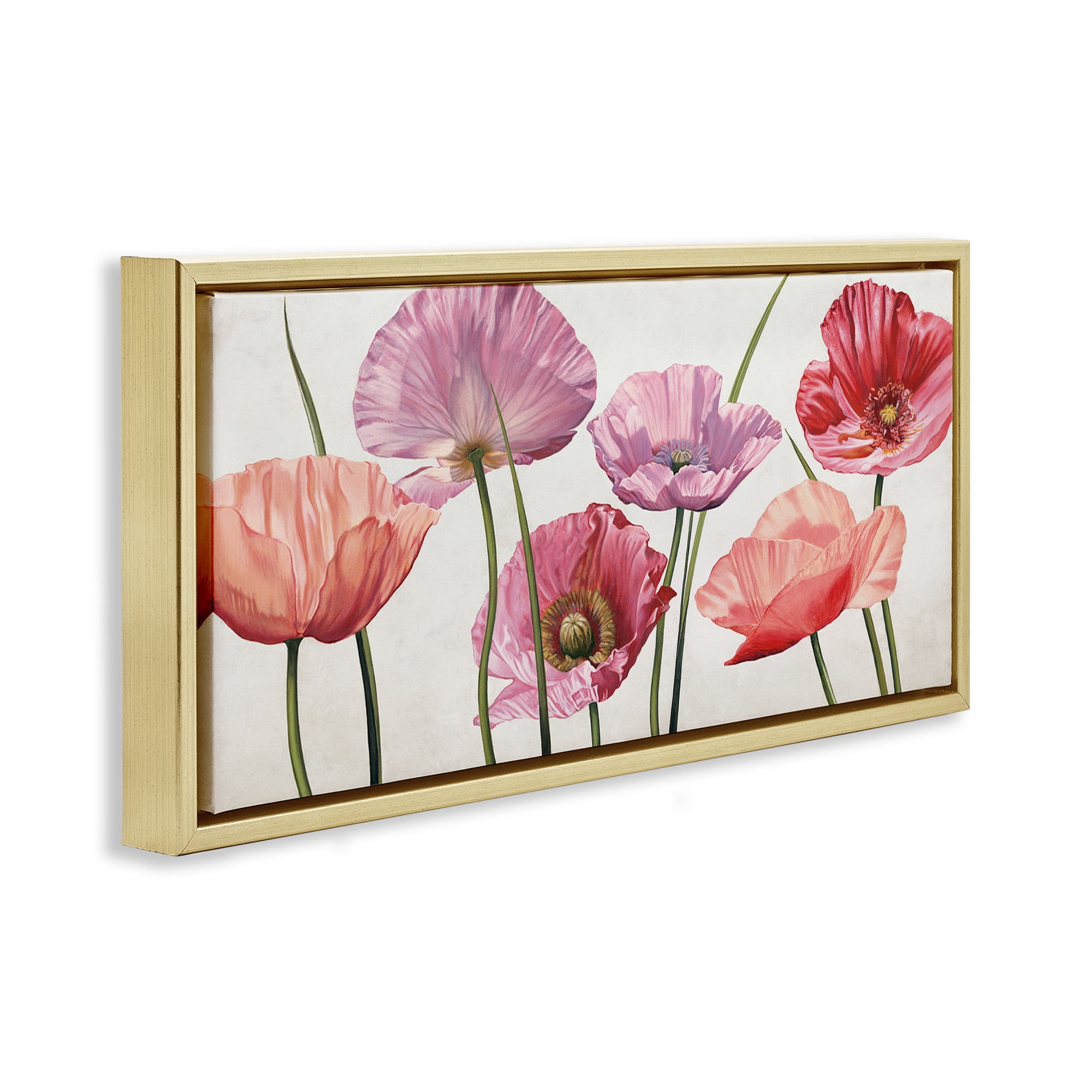 Stupell Industries Mixed Poppies with Vivid Petals Botanical & Floral Painting Gold Floater Framed Canvas Art Print Wall Art, 25 x 11