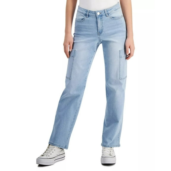 Dollhouse BLUE HEAVEN Women's Juniors' Mid-Rise Wide-Leg Pocket Jeans, US 13/14