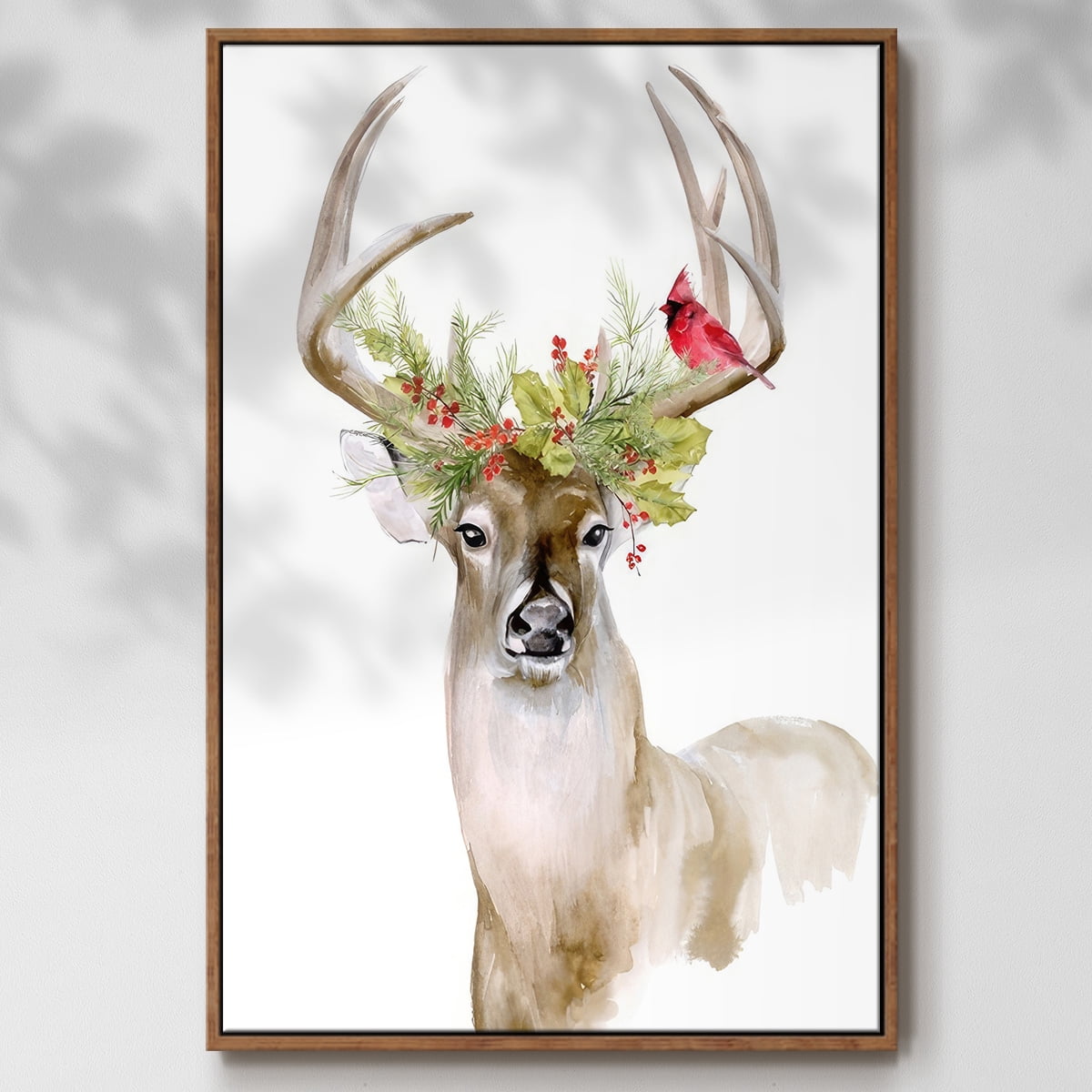 Holiday Deer I - Framed Gallery Wrapped Holiday Canvas - 25 x 37 - Rosewood Frame