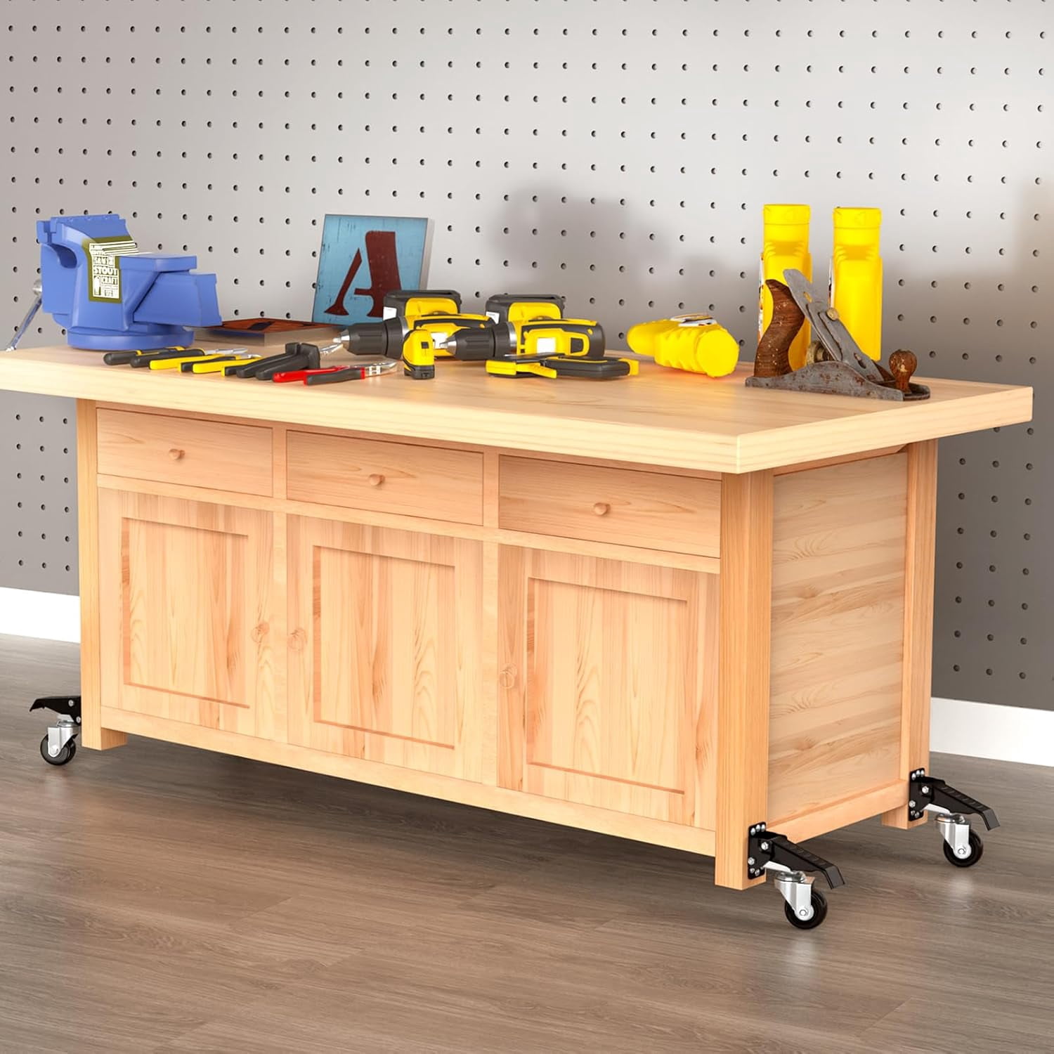 4 Pack Workbench Casters kit 660/720/880/990 Lbs - Retractable Casters Heavy Duty Bench Caster Wheels Designed for Workbenches Machinery & Tables,