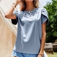 thumbnail image 3 of QLEICOM Womens Summer Tops Oversized T-shirts Ladies Round Neck Solid Color Short Sleeve Casual Loose Tunic Tank Tops Women Shirts Blouses Blue S, 3 of 7