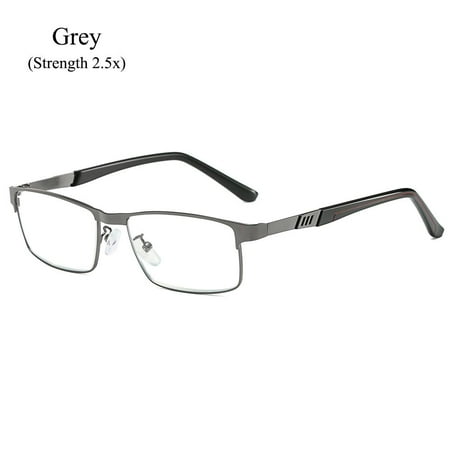 +1.0~+4.0 Stainless Steel Rectangle Eyeglasses Men Business Reading Glasses Computer Readers Optical Men's Presbyopic Glasses GREY STRENGTH 2.5X