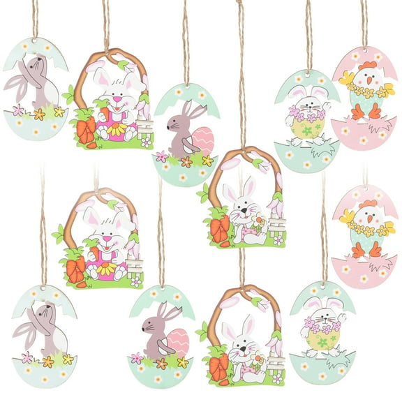 ifundom Easter Bunny Wooden Ornaments Set of 12 Assorted Colors Spring Holiday Home Decor Decorations