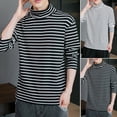 thumbnail image 2 of comerut Men Tops Striped Contrast Colors Long Sleeves Soft Turtleneck Keep Warm T-shirt High Collar Spring Tops Men Clothing, 2 of 8