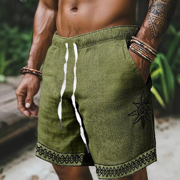 Mens Casual Shorts Tropical Print Beach Half Pants Summer Travel Outdoor Breathable Board Shorts for Men Army Green L