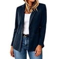 thumbnail image 3 of Womens Faux Suede Blazer Business Casual One Button Slim Suit Jackets Lapel Collar Solid Color Trendy Outfits Navy S, 3 of 9
