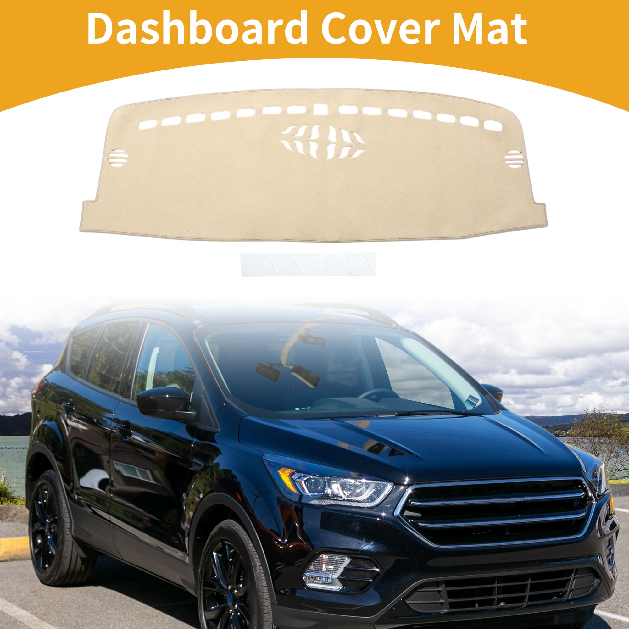 Unique Bargains Dashboard Cover Anti-Slip Dash Cover Mat Carpet for Ford ESCAPE 2020-2025 Polyester Beige