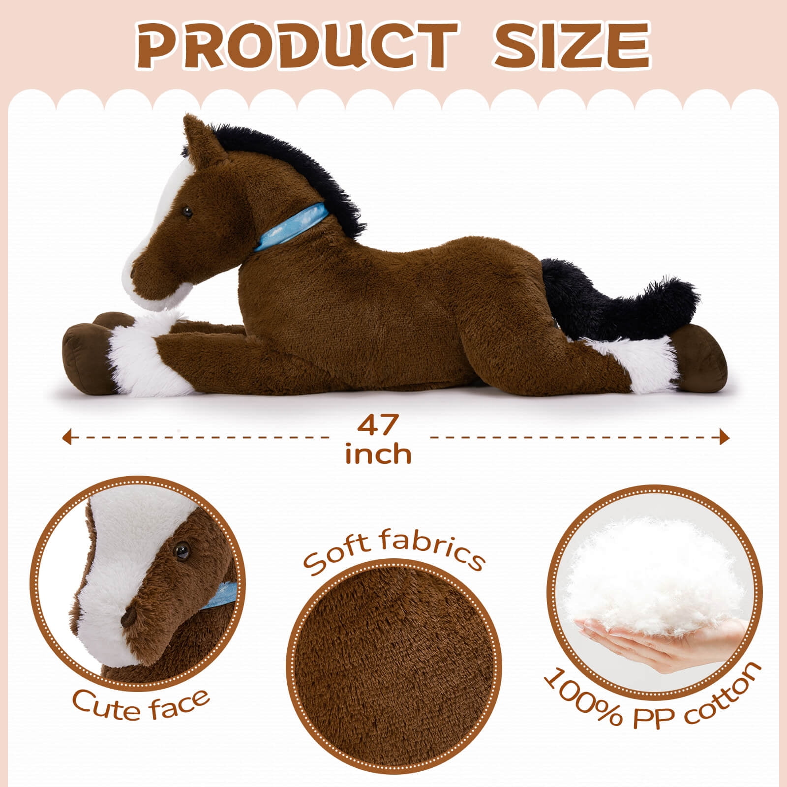 MaoGoLan 47" Giant Horse Stuffed Animal Large Stuffed Horse Plush Toy