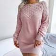 thumbnail image 2 of Herrnalise Women’s Dresses Summer 2024 Fashion Autumn Solid Color Cutout One-Line Neck Long-Sleeve Pullover Dress S-L, 2 of 8