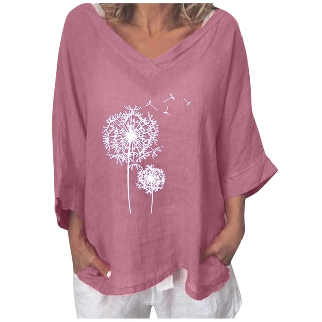 Pompotops Mode Femme T-Shirt Ample à Manches Courtes d'Été Col en V Imprimés