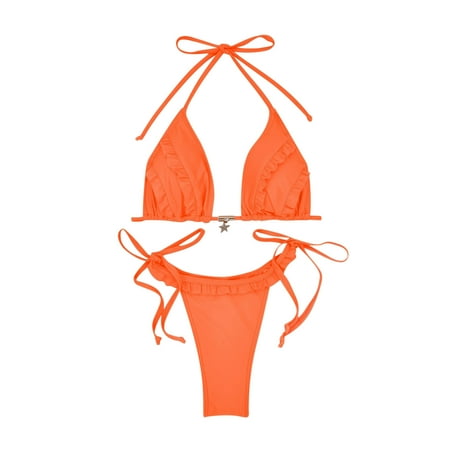 Jamicy Modest Swimwear for Women Gift for Women Mini Bikini Sets 2pcs Swimwear G-String Bottom Swimsuit Micro Bikinis for Women