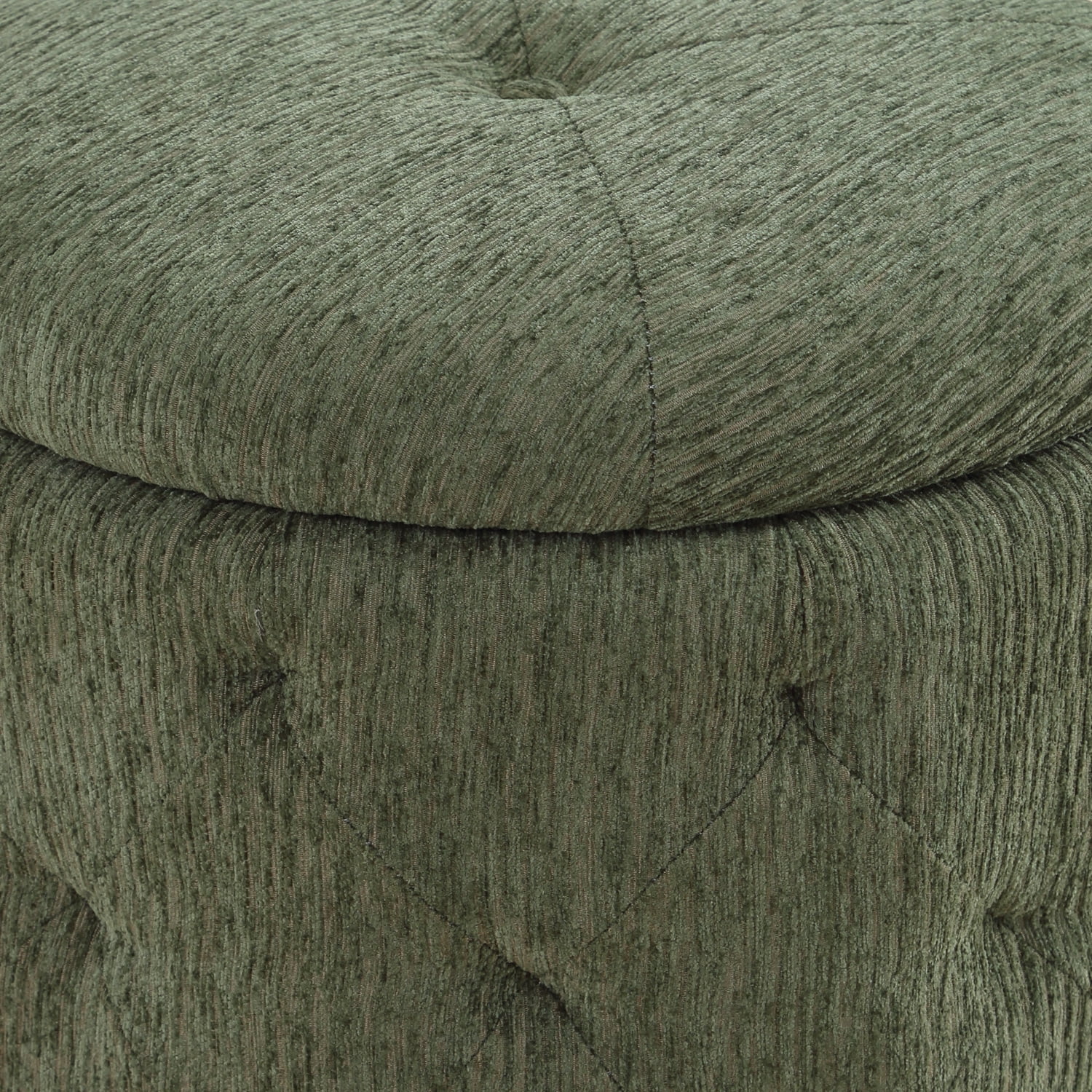 Erindale Round Storage Ottoman in Pine Green Fabric