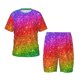 thumbnail image 1 of Fotbe Colorful Glitter Pijama Estampada de 2 Piezas para Niños – Ropa de Dormir de Manga Corta Cómoda para Niños y Niñas, Camiseta y Shorts de Algodón-XX-Large, 1 of 6