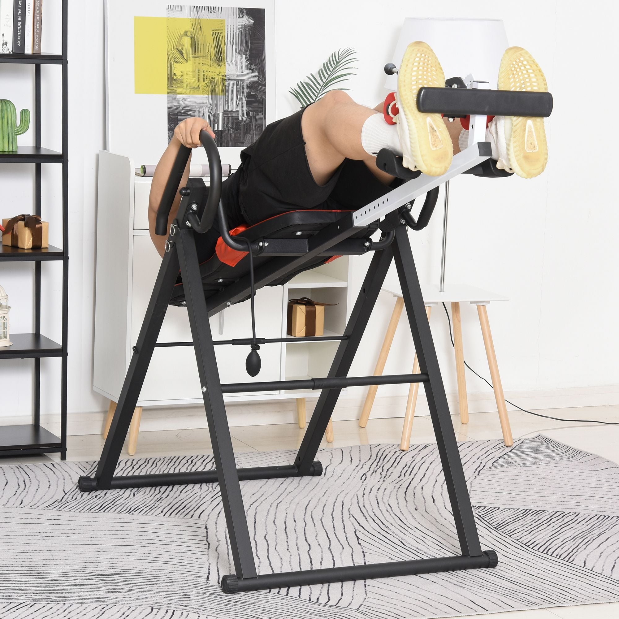 Soozier Folding Inversion Table With Safety Belt 20 40 60 Adjustable Black 31.1 W X 44.9 D X 60.2 H
