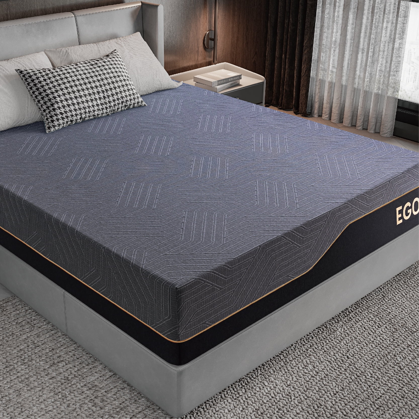 EGOHOME Ego Black 14 inch Queen Memory Foam Mattress, Gel Mattress in a Box, Medium Firm