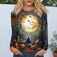 thumbnail image 4 of Ounisa Women's Halloween Print Crew Neck Long Sleeve Top, Soft Casual Pullover with Fun Graphic for Fall Season, 4 of 6