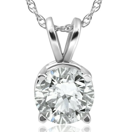 2CT Diamond Round Brilliant Solitaire Pendant & Chain 14k White Gold Enhanced