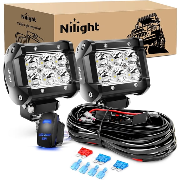 Nilight LED Light Bar 2PCS 18W Spot Led Pods Off Road Lights 12V 5Pin Rocker Switch Bar Wiring Harness Kit 2 Leads for Truck SUV ATV UTV