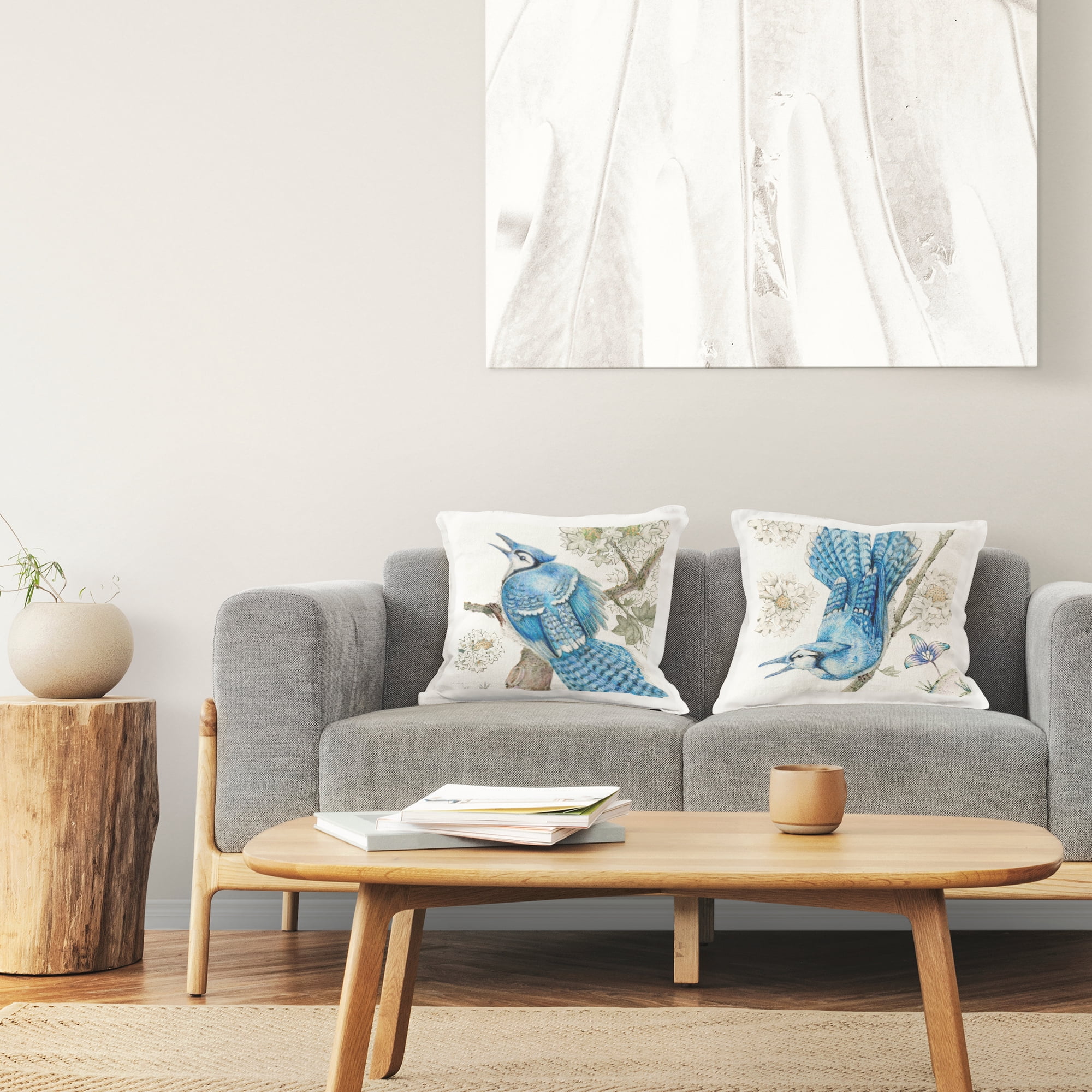 Stupell Industries Blue Jay & Rhododendron Decorative Printed Throw Pillow Design by Evelia Designs.