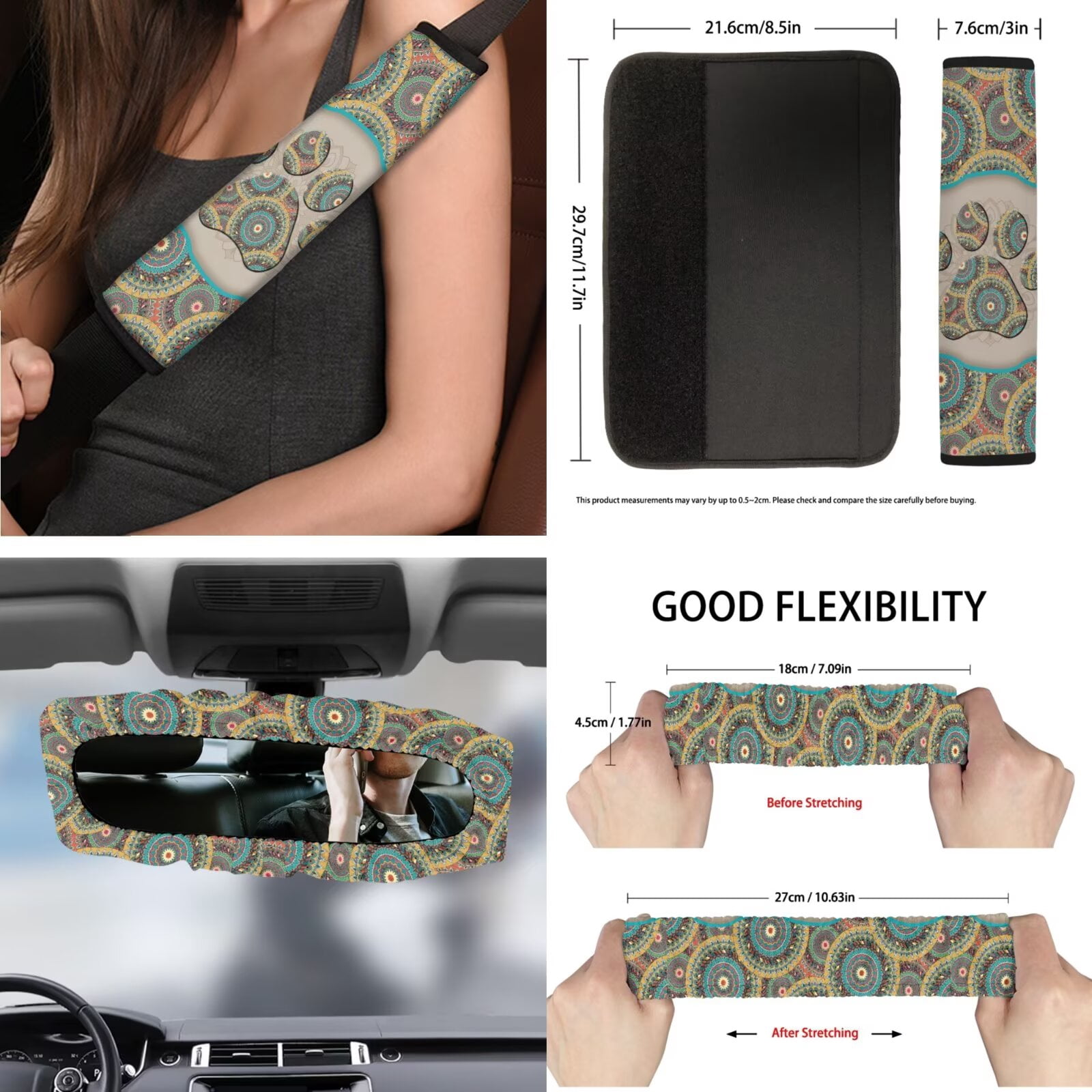 KUIFORTI 12 Pack Car Seat Cover Set Boho Paw Print Front Seat Protector Easy to Install Auto Interior Accessories for SUV Vehicle Sedan Truck Gifts for Friends