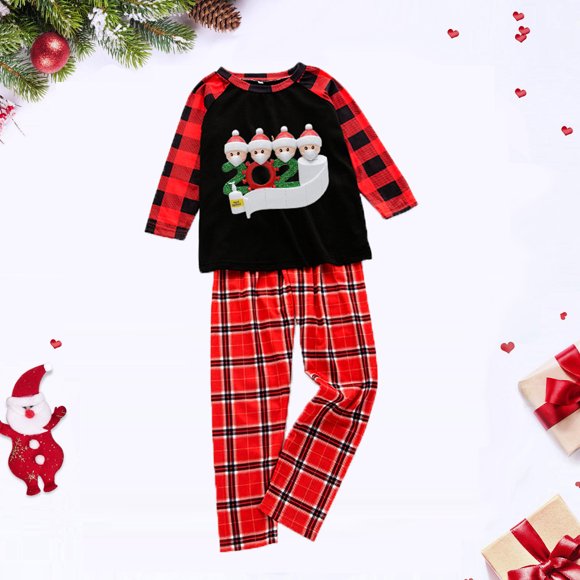 EGNMCR Christmas Pajamas for Family, Classic Plaid Xmas Sleepwear for Christmas Parent-Child Outfit Christmas Men Printed Blouse Tops+Pants Xmas Family Matching Pajamas Set Women Blouse pants