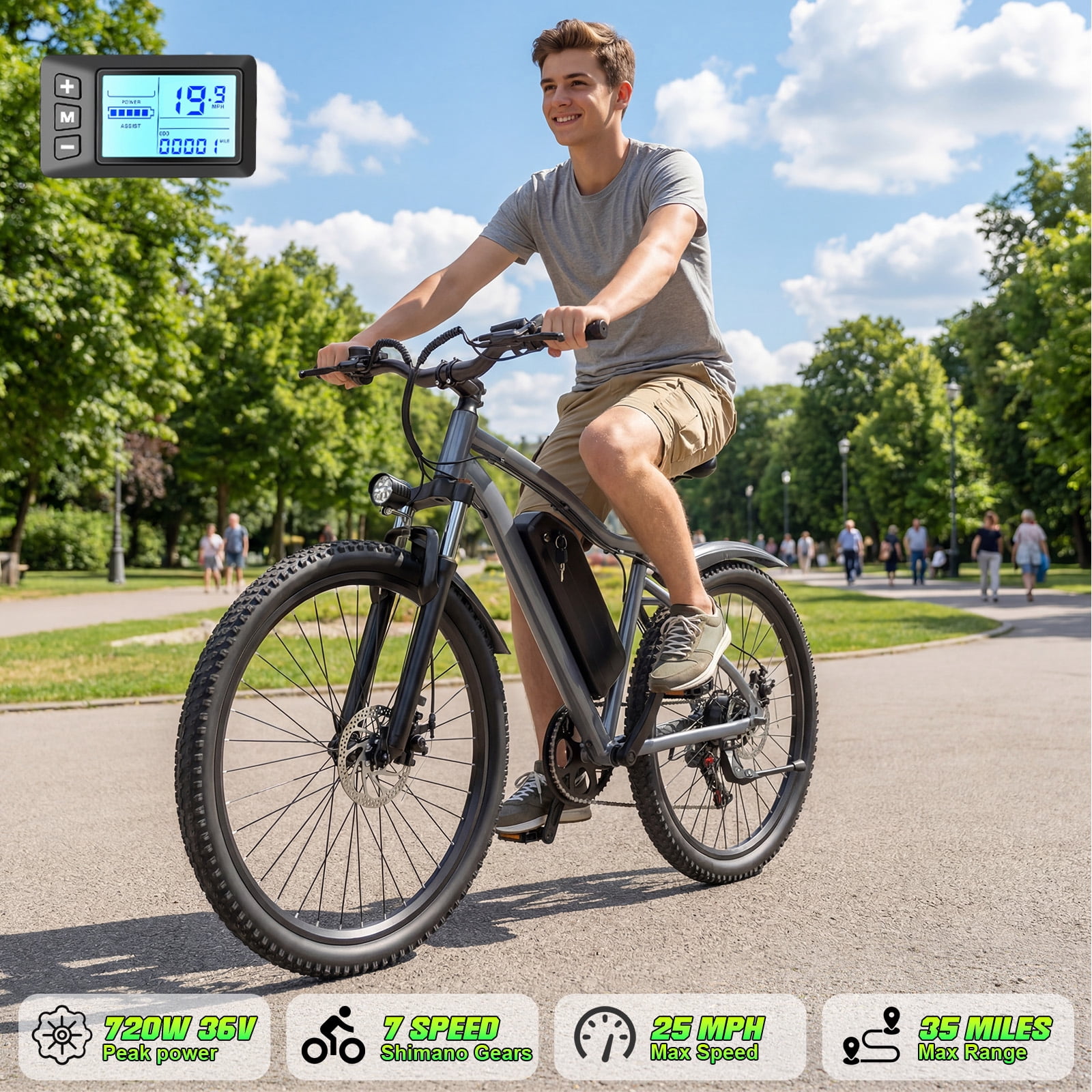 X-BURNER 26" Electric Mountain Bikes,36V 10.4Ah Battery,Peak 720W Motor Ebike,Max Speed 20MPH,Rang of 22 Miles Electric Bicycle for Adults,7-speed,UL 2849