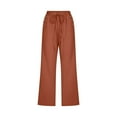 thumbnail image 2 of zicth Brown Linen Pants Women Fashion Solid Color Cotton Flax Elastic Long Pants Beach Leisure Trousers Linen Casual Leggings Size L, 2 of 4
