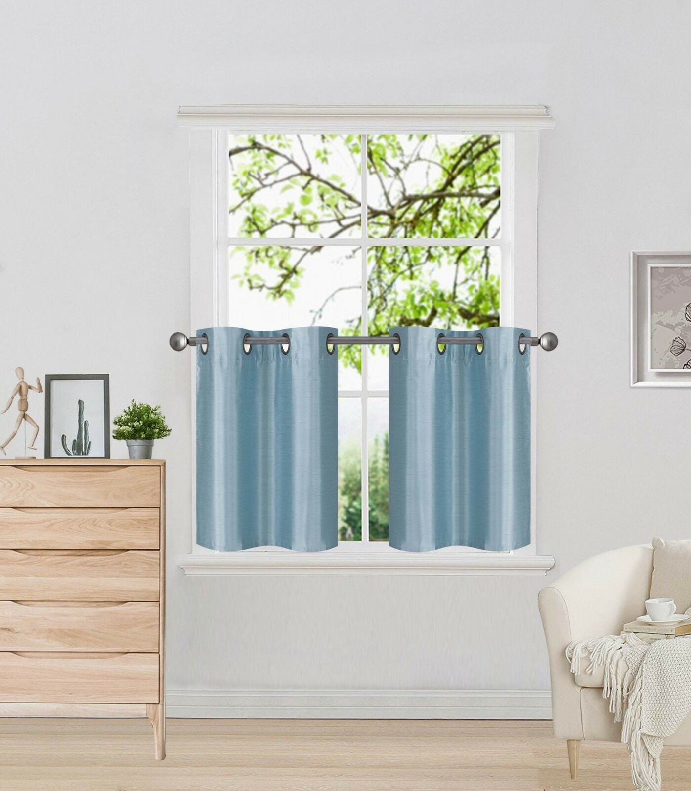 CURTAIN SET LIGHT BLUE D24 DRAPE PANEL SILKY SOLID LINED EFFICIENT ENERGY BLACKOUT WINDOW
