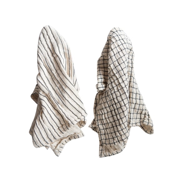 Creative Co-Op Blue & White Cotton Tea Towel (Set of 2 Patterns)