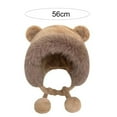 thumbnail image 6 of harmtty Women Plush Hat with Bear Ears Pompoms Strap Autumn Winter Soft Fuzzy Warm Windproof Outdoor Cycling Girls Ear Cap Khaki, 6 of 8