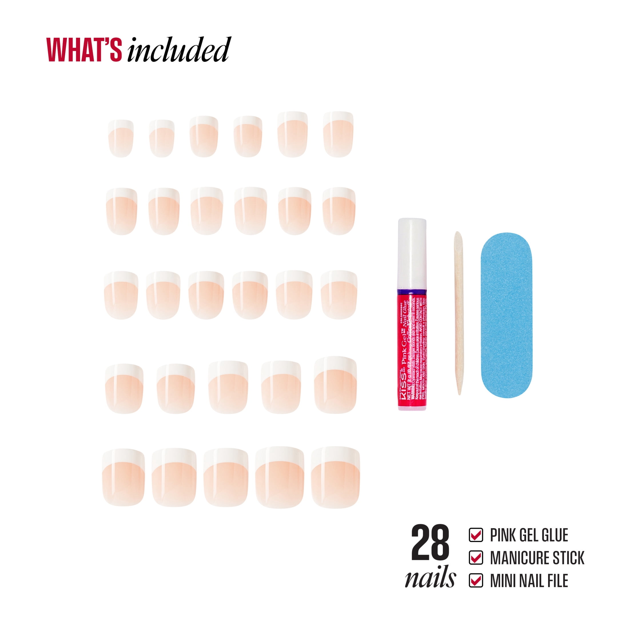 Broadway by Kiss French Tip Press On Nails, ‘Endless’, White, Short Squoval, 28 Count