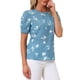 thumbnail image 4 of INSPIRAR CHIC Blusas de Mujer con Fruncidos Cuello Redondo de Manga Corta con Abertura en la Espalda Floral M Azul Floral, 4 of 6