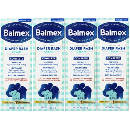 4 Pack - Balmex Zinc Oxide Diaper Rash Cream 4oz Each