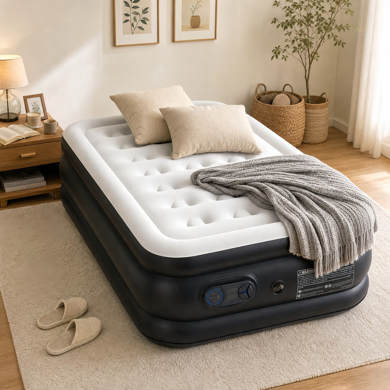 Kelno Air Mattress with Built-in Pump 18" Twin Airbed Quick Inflate Deflate with Non-Slip Bottom for Home Guest Camping