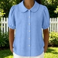 thumbnail image 6 of Women Short Sleeve Tops Elegant Loose Puff Short Sleeve Basic Summer Blouses for Women Blue 3XL, 6 of 9