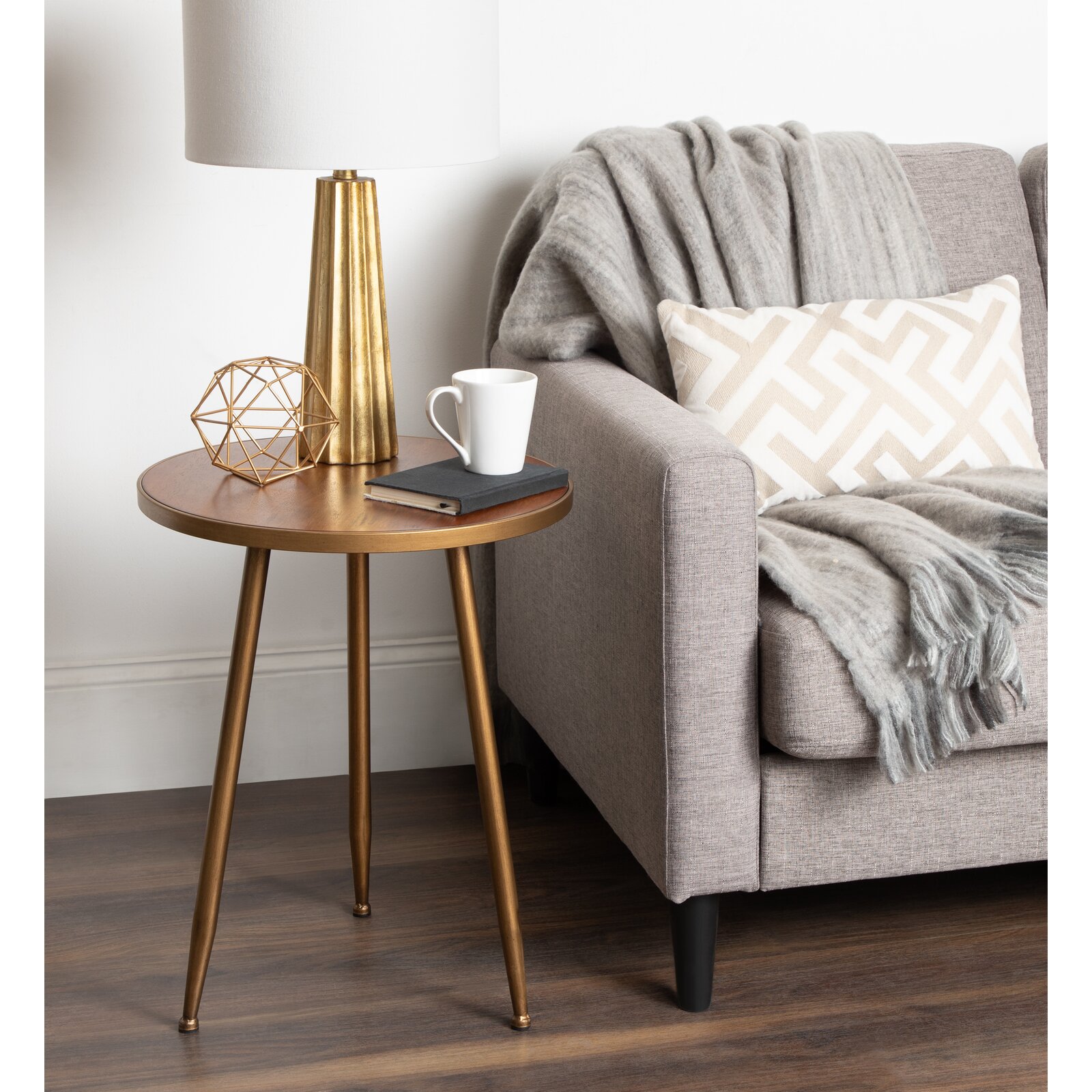 Giovani 3Legged Round Wood and Metal End Table, Clearance Floor to