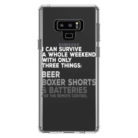 DistinctInk Clear Shockproof Hybrid Case for Samsung Galaxy Note 9 - TPU Bumper Acrylic Back Tempered Glass Screen Protector - Can Survive with Only Beer Boxers Batteries