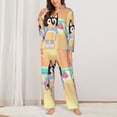 thumbnail image 2 of Zofaai Bluey Pattern Women's Pajamas Set, V-neck Button-down Long-sleeved Top with Pockets and Pajamas Two-piece Set, Suitable for Home Leisure-Medium, 2 of 7