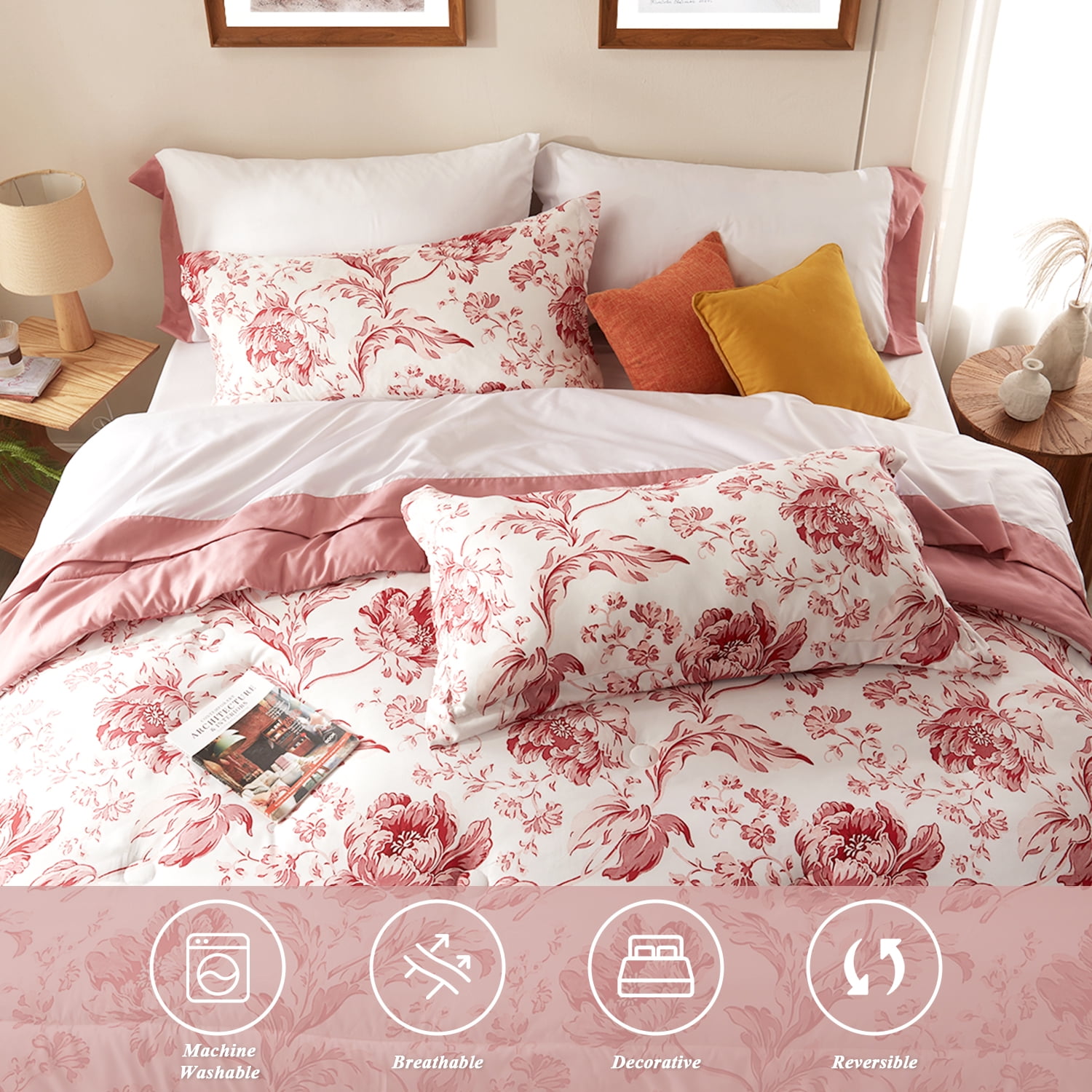 Bedtreat Twin Comforter Sets,5-Pieces Reversible Bedding Sets,Bed in a Bag with Comforter,Flat Sheet and Fitted Sheet,Pillowcase & Sham,Lisse,Mauveglow