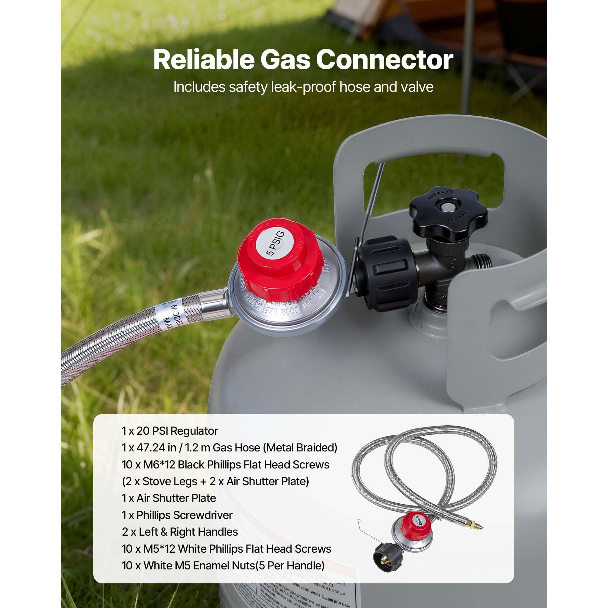 Heavy-Duty Outdoor Propane Gas Stove - 200,000 BTU Camping Grill with Shield & Regulator for BBQs and Seafood Boils