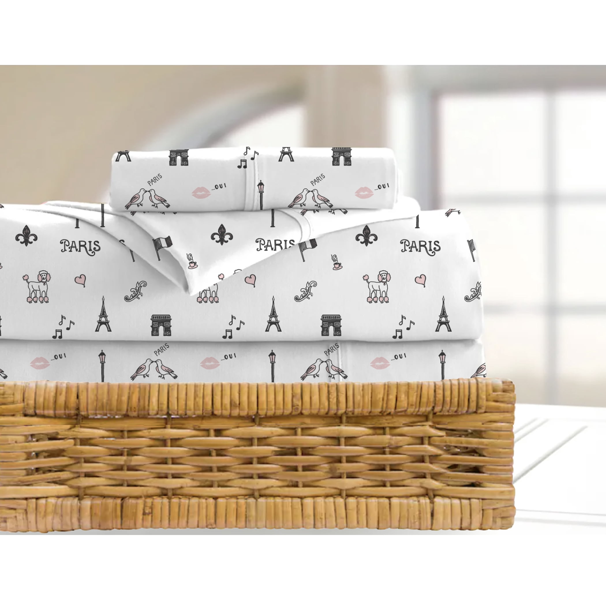BCBG Discovering Paris Sheets Set Extra Soft Bonjour Paris Eiffel Tower Patterned Sheets, Easy Fit, Breathable & Wrinkle Free, Whimsical, Fade Resistant Kids Paris Bedding (Paris, Twin, 3-Piece)